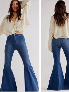 Free People We The Free Just Float On Flare Jeans 27 Dark Wash Coachella Boho